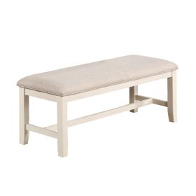 White Classic 1PC BENCH Rubberwood Beige Fabric Cushion Seats Dining Room Furniture Bench