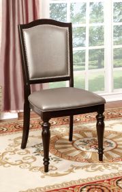Transitional Set of 2 Side Chairs Dark Walnut Pewter Solid wood Chair Padded Leatherette Upholstered Seat Turned Legs Kitchen Dining Room Furnitu