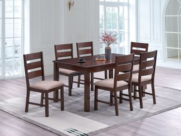 Contemporary Antique Cherry 7pc Dining Set Table And 6x Side Chairs Melamine Table Top Fabric Cushion Seats Chairs Solid wood Dining Room Furnitu