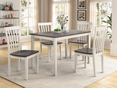 Beautiful 5-Pc Dinette Chalk White Gray Finish Rectangular Table Upholstered Chair Dining Room Wooden Dining Set Furniture Transitional Contempor