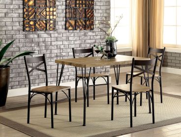 Dark Bronze Metal Kitchen 5pc Dining Set Dining Table And 4x Side Chairs Paper Veneer X-Cross Back Design Dining Room Furniture