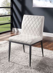 Ivory Leatherette 2pcs Side Chairs Dining Room Furniture Black Metal frame Padded Seat Dining Chair Contemporary Style