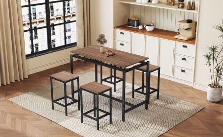 TREXM 5-Piece Compact Bar Table Set with Table and Stools - Modern Industrial Design