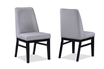 2pc Contemporary Upholstered Side Chair Light Gray Textured Fabric Upholstered High Back Cushioned Seat Wooden Dining Room Home Furniture Black F