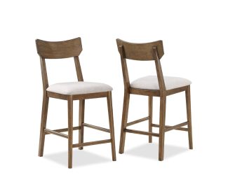2pc Mid-Century Modern Counter-Height Dining Stool Upholstered Seat Brown Two-Toned Finish Solid Wood Wooden Dining Room Furniture