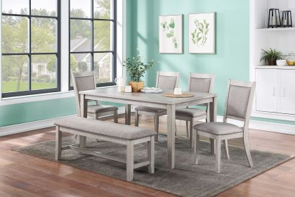 Contemporary Dining 6pc Set Table w 4x Side Chairs And Bench Natural Finish Padded Cushion Seats Chairs Rectangular Dining Table Dining Room Furn