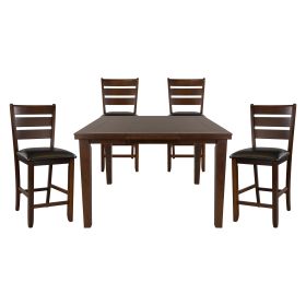 Contemporary Dining 5pc Set Counter Height Table w Self-Storing Extension Leaf and 4x Counter Height Chairs Dark Oak Finish Dining Room Furniture