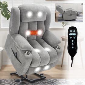 Up to 350 LBS Chenille Power Lift Recliner Chair, Heavy Duty Motion Mechanism with 8-Point Vibration Massage and Lumbar Heating, USB and Type-C P