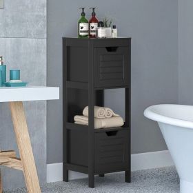 1PC Lockers multifunction Bathroom Wooden Floor Cabinet Organizer  with Storage Rack (Color: Black)